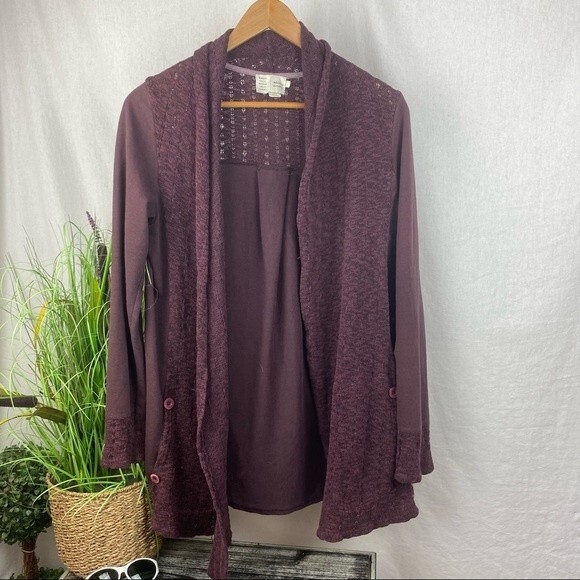 Anthropologie Saturday Sunday Plum Purple Knit Open Front Cardigan Sweater S - Picture 1 of 7